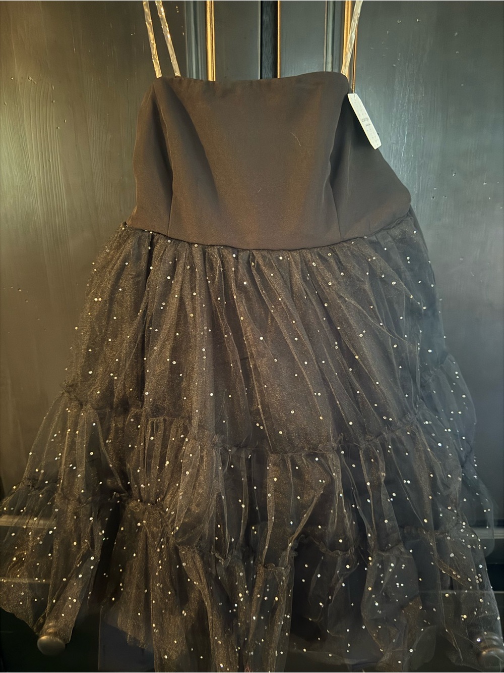 Altar'd State Black Strapless Tiered Tulle Mini with Sparkle